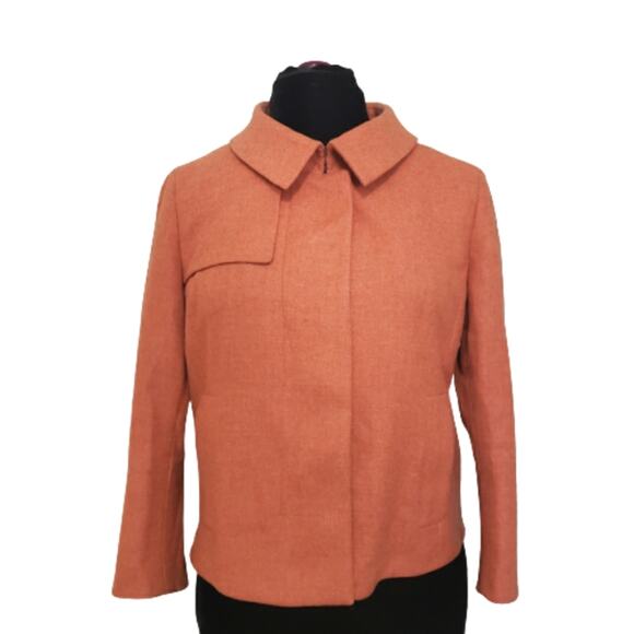 Akris Punto Wool Orange Marled Hidden Button Pocket Suit Jacket Blazer Size 10 - Picture 1 of 12